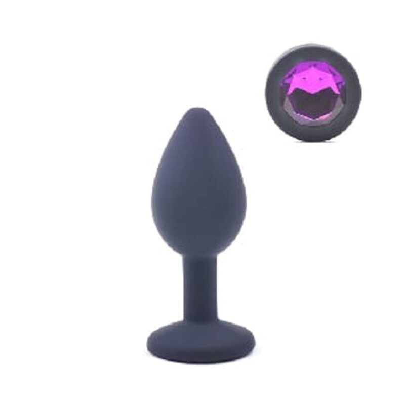 Black Small Size Silicone Anal Plug With Purple Diamond