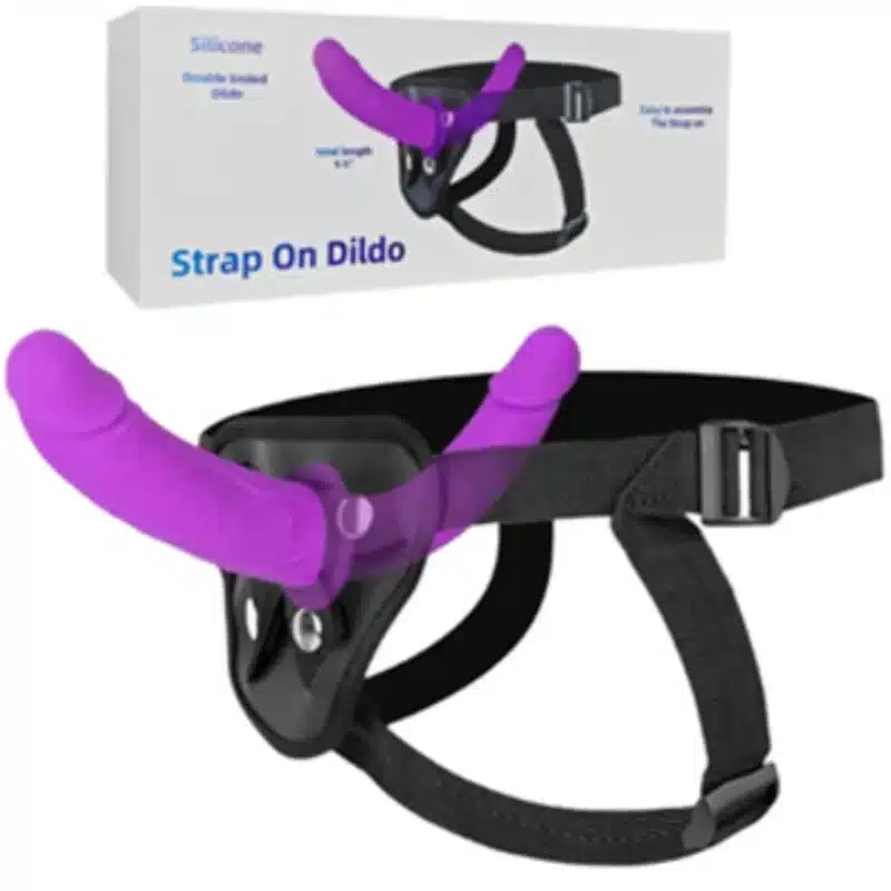 Purple Silicone Strap-On Double Ended Dildo with Adjustable Harn
