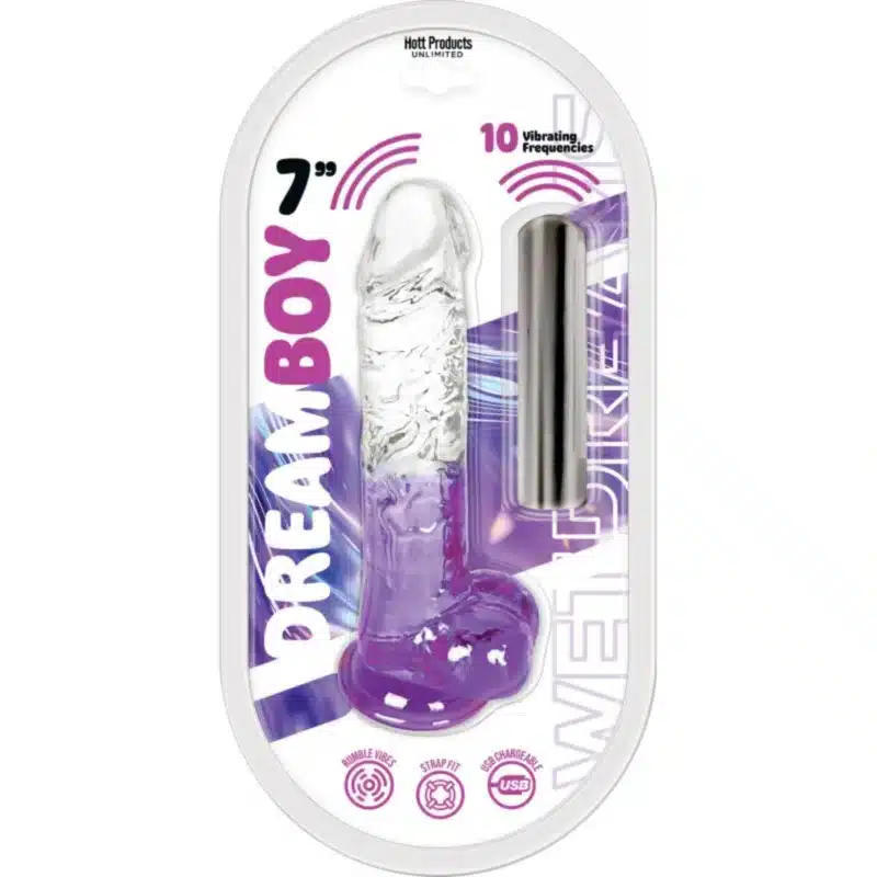 Hott Products Wet Dreams - Dream Boy - Jelly Dildo Clear/Lavender Gradient W/ Rechargeable Multi-Speed Bullet 7" 1025 vibrator