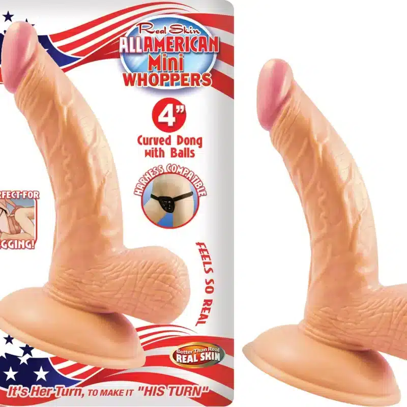 Nasstoys All American Mini Whoppers 4" Curved Dong W/Balls-White 1025