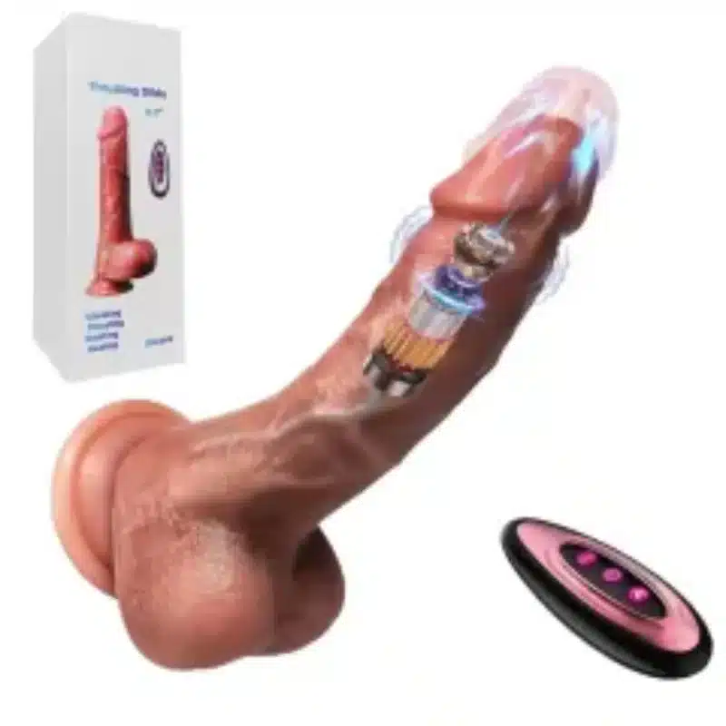 10-Speed Brown Remote Controll Rechargeable Silicone Vibrator with Thrusting, Rotating and Heating Functions 0426n