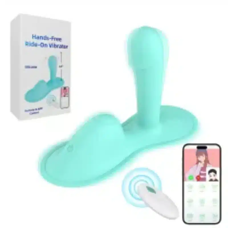 9-Speed App-Controlled Silicone Hands-Free Ride-On Vibrator in Cyan with Dual Motor G Spot & Clitoral Stimulator 0426n