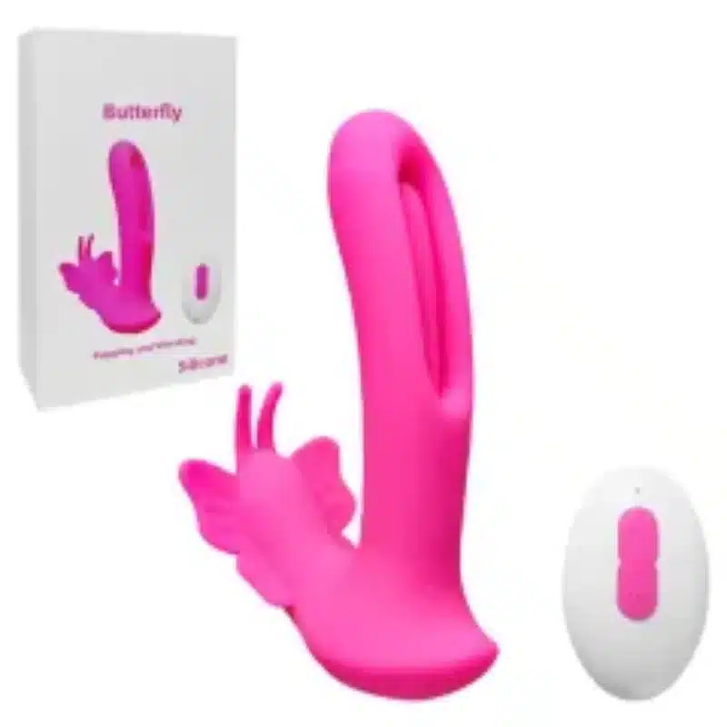9-Speed Magenta Silicone Remote Control Rechargeable Vibrator with Flapping Function 0426n