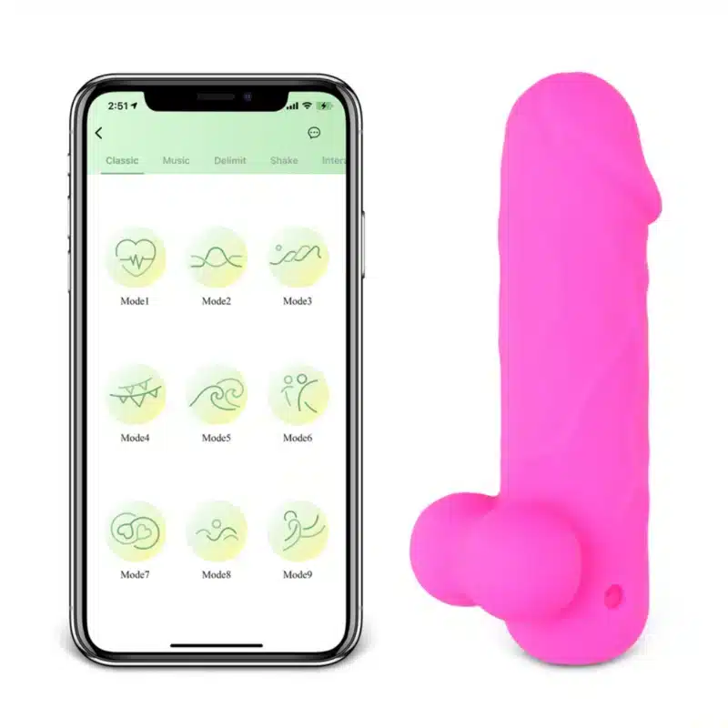 App-Controlled Magenta 10-Speed Rechargeable Waterproof Vibrating Mini Dildo 0426n