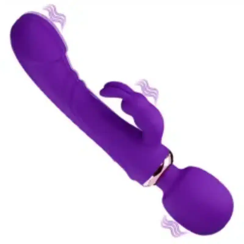 9.65" Purple Silicone 10-Mode Vibrator with Dual Stimulation Arm – Rechargeable Waterproof Design 0426n