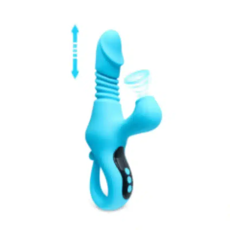Cyan Color 9-Speed Silicone Thrusting, Sucking & Heating Vibrator 0426n