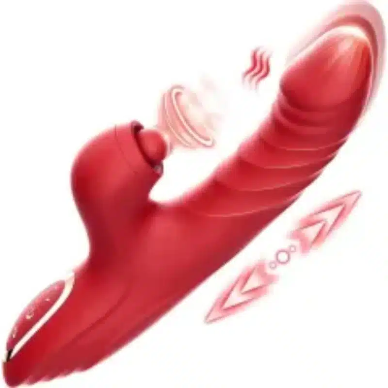 10-Speed Red Silicone Waterproof Rechargeable Vibrator with Pulsing and Thrusting Functions 0426n
