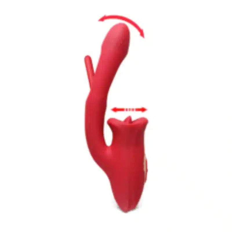 10-Speed Red Silicone Rechargeable Big Mouth Vibrator with Tongue-Licking & Flapping 0426n