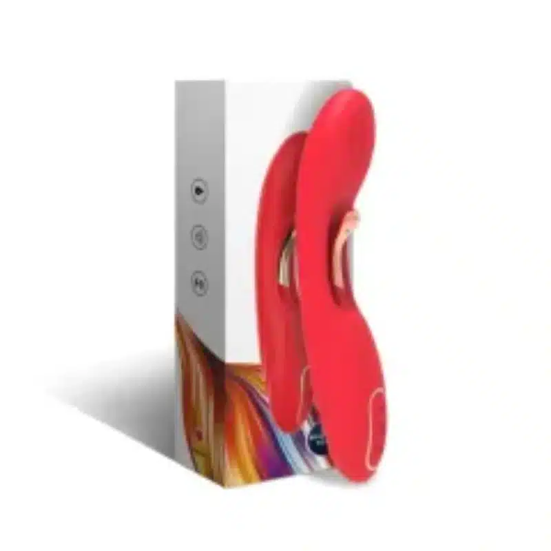 9-Mode Waterproof Rechargeable Red Silicone Vibrator with Targeted Stimulating Arm 0426n