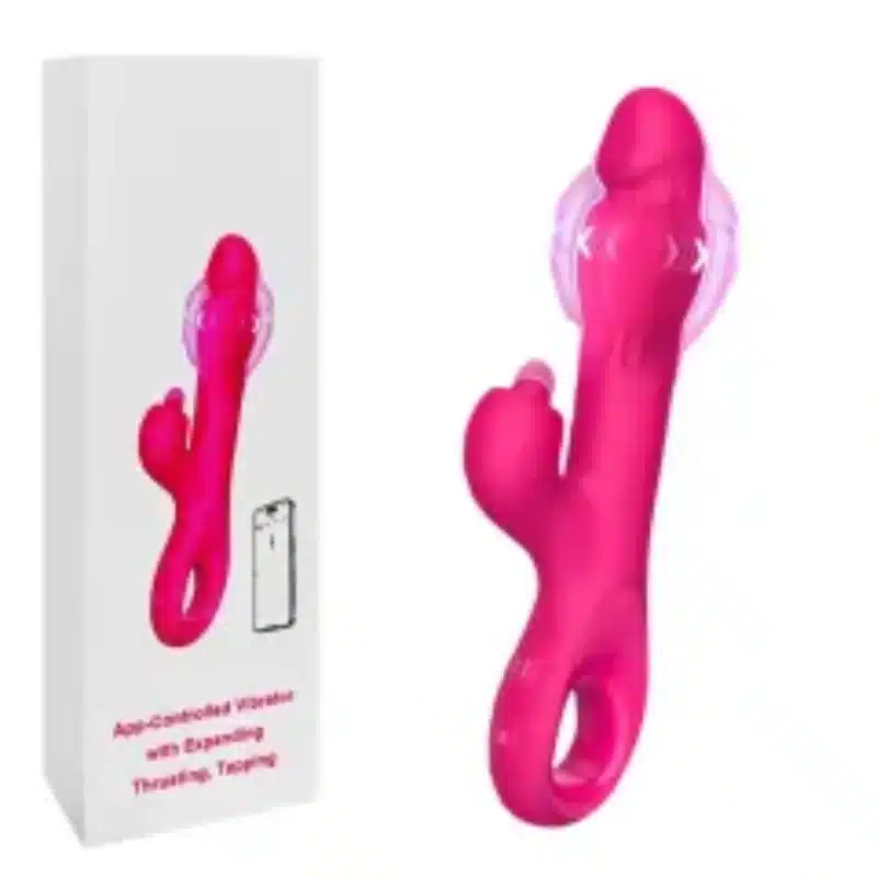 9.93'' Magenta Waterproof Rechargeable 5-in-1 App-Controlled Vibrator – Expanding, Thrusting, Tapping, 9 Modes 0426n