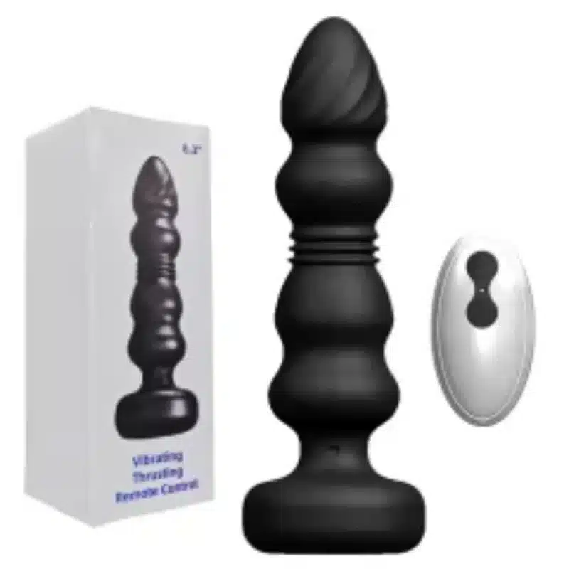 10-Speed Black Thrusting & Vibrating Rechargeable Silicone Prostate Massager with Remote Control 0426n