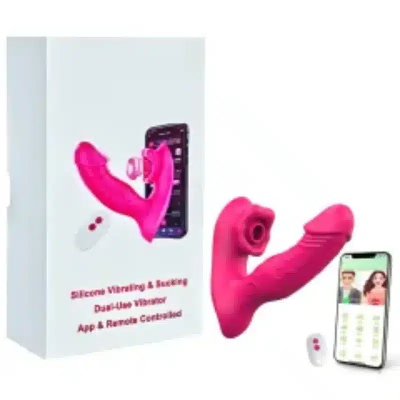 5.79'' Magenta Waterproof Rechargeable Silicone Vibrating & Sucking Dual-Use Vibrator – 9 Modes, App & Remote Controlled 0426n