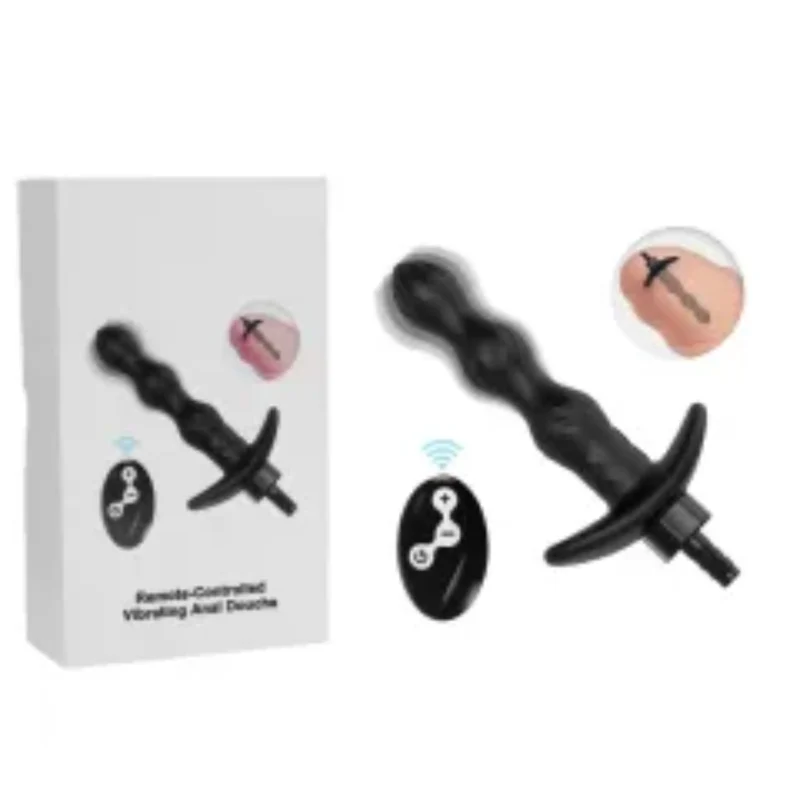 7.88" Black Rechargeable Remote-Controlled Vibrating Anal Douche – 10-Speed, Waterproof 0426n