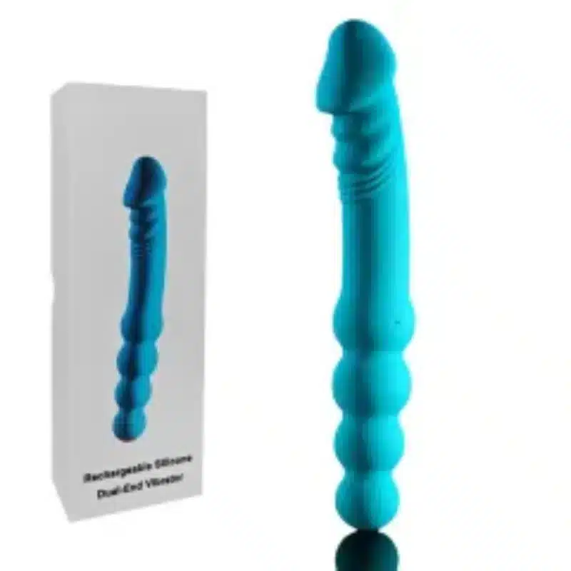 9.06 Inch 10-Mode Green Waterproof Rechargeable Silicone Ribbed & Beaded Dual-End Vibrator 0426n