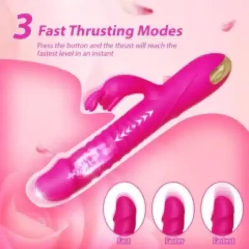 10-Speed Magenta Rechargeable Silicone Rabbit Vibrator with Thrusting Function 0426n