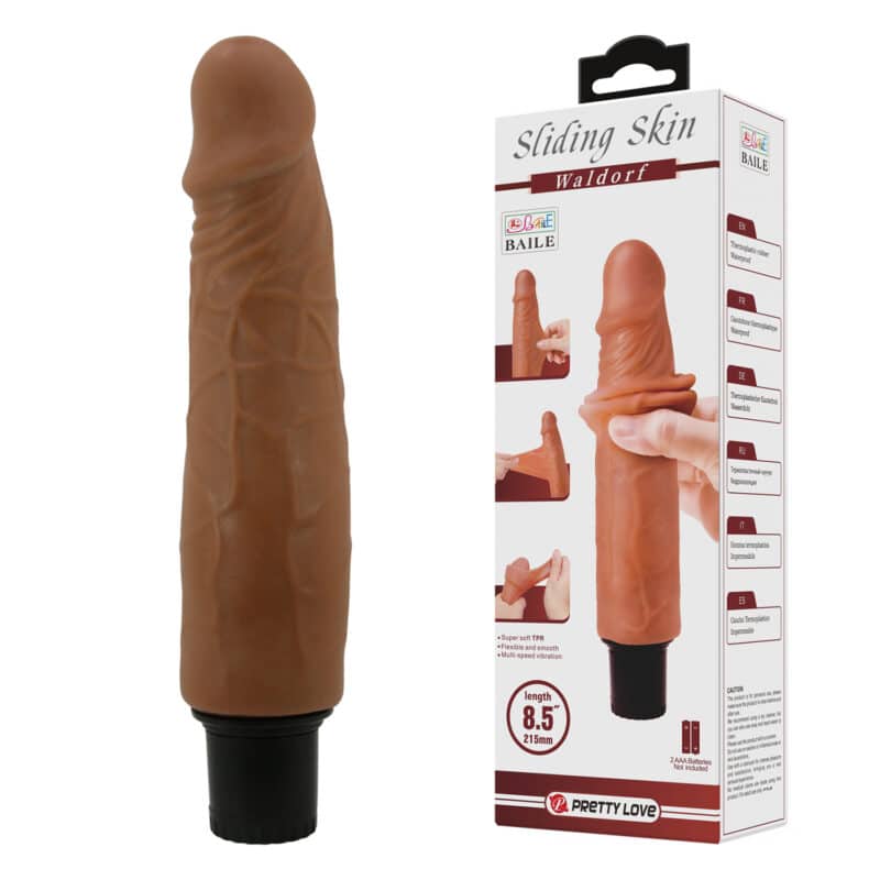 Realistic Sliding skin Dildo, Multi-Speed vibrations, TPR material, 2 AAA batteries not included  ago26